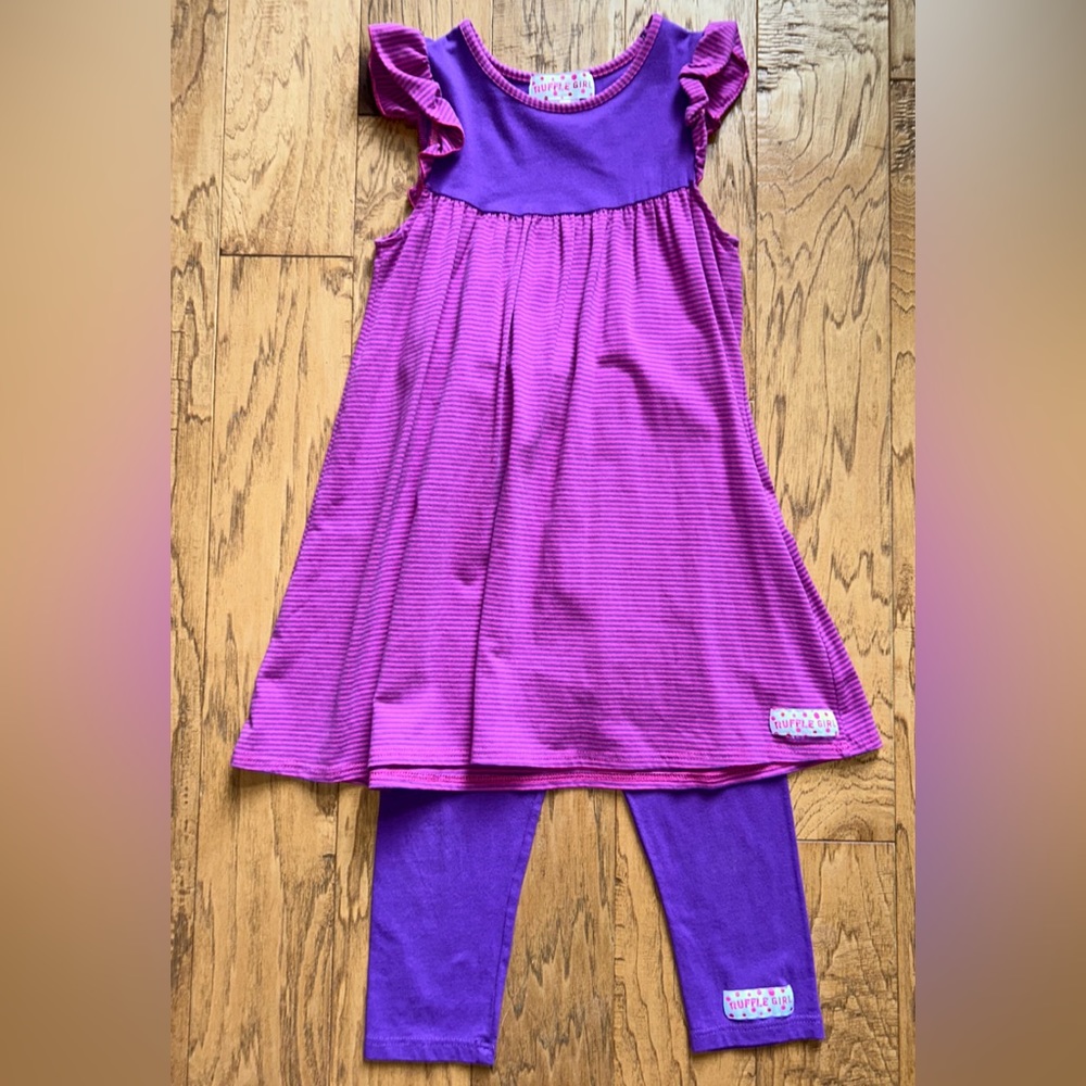 Ruffle Girl pink/purple top and Capri leggings set size 12/14